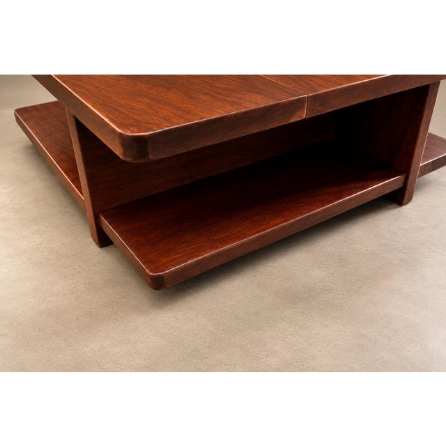 Brazilian Modern Imbuia Coffee Table with Central Flower Vase Opening and Open Display Shelves, Casa Finland, Brazil, 1960s - lot 1129 For Sale - Image 15 of 18