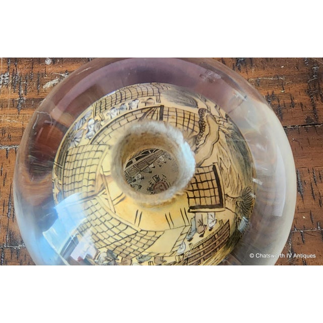 Vintage Chinese Reverse Interior Painted Glass Paperweight Sphere on Wood Base, C1950s For Sale - Image 9 of 11