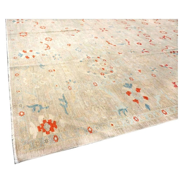 21st Century Persian Sultanabad Master Wool 12x17 Ivory, Red, & Blue Handmade Area Rug #1143967 For Sale - Image 9 of 16