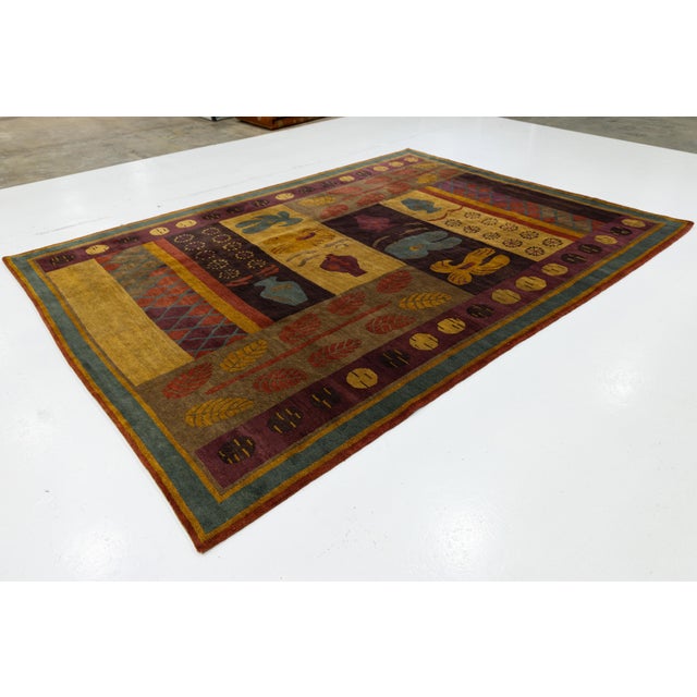 2020s Modern Tibetan Hand-Knotted Wool and Silk Rug With Botanical and Geometric Motif For Sale - Image 5 of 10
