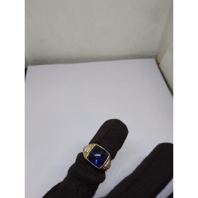 Natural Diamond 0.62cts & Tanzanite 10.90cts Ring in 14k Gold, Size 3 For Sale In New York - Image 6 of 8