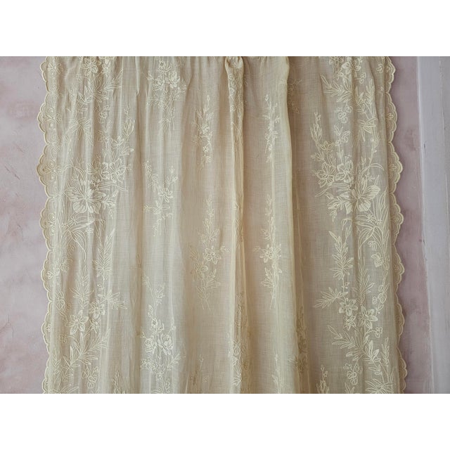 Textile Curtain Panels and Embrasses in Cotton Voile with Cornely Embroidery, 1890s, Set of 4 For Sale - Image 7 of 18