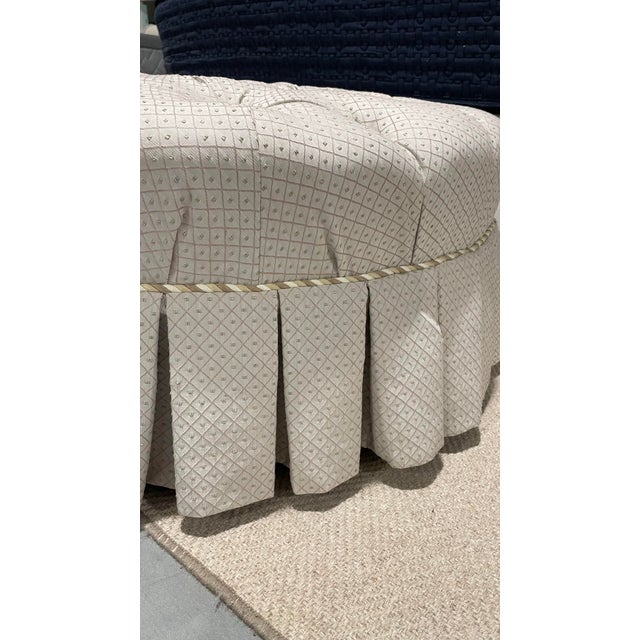 Traditional Ethan Allen Beige Tufted & Pleated Round Ottoman For Sale - Image 3 of 7