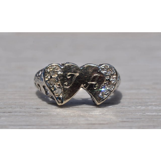 The Hodge: Antique Handmade Toi Et Moi Lovers Ring in White Gold and Diamonds For Sale - Image 9 of 11