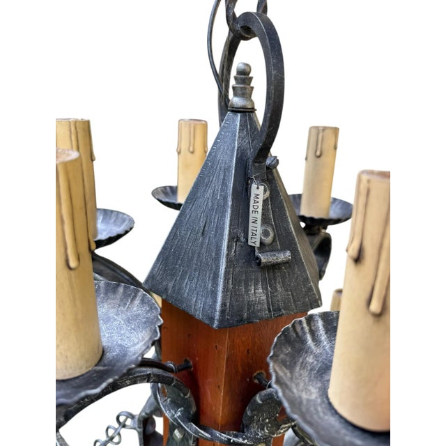 Gothic Made in Italy Mediterranean Revival Wrought Iron Style 12 Light Candle Chandelier For Sale - Image 3 of 15