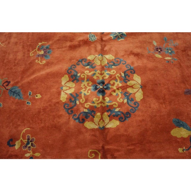 Red Early 20th Century Chinese Peking Carpet ( 11'9" x 13'3" - 358 x 404 ) For Sale - Image 8 of 12