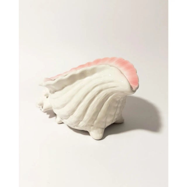 Vintage Coastal Glazed Ceramic Conch Shell Cachepot Planter For Sale - Image 4 of 7