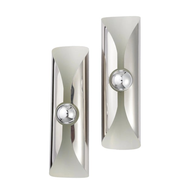 Silver Cylindrical Chrome Wall Lamp attributed to Staff Leuchten, Germany, 1970s, Set of 2 For Sale - Image 8 of 8
