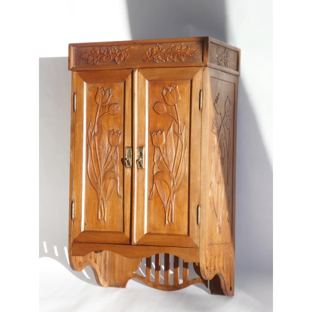 Antique Art Nouveau Carved Wooden Cabinet with Floral Details, 1920s For Sale - Image 3 of 15