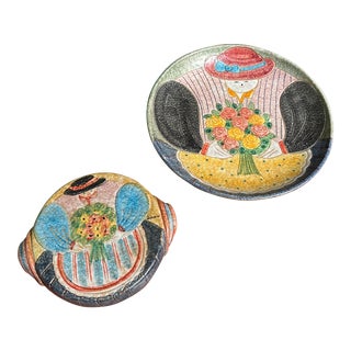 1970s Italian Large Plate and Small Platter Set- 2 Pieces For Sale