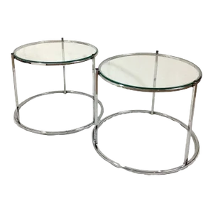 Mid 20th Century Pair Mid Century Round Chrome and Glass Drink Side Tables