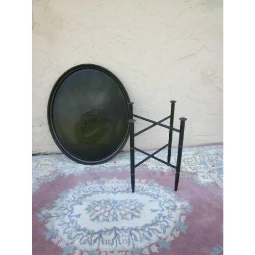 1970s Hollywood Regency Faux Bamboo Black and Gold Side Folding Serving