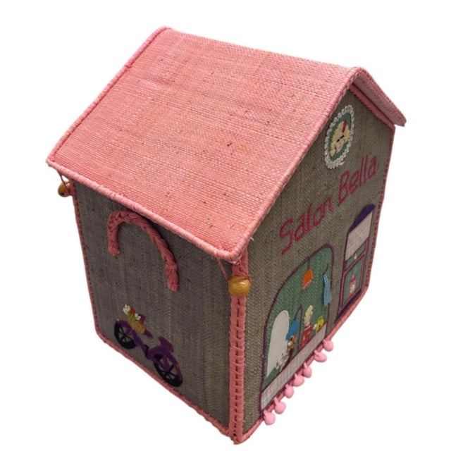 Illustration Vintage "Salon Bella" House-Shaped Toy Storage Box For Sale - Image 3 of 12
