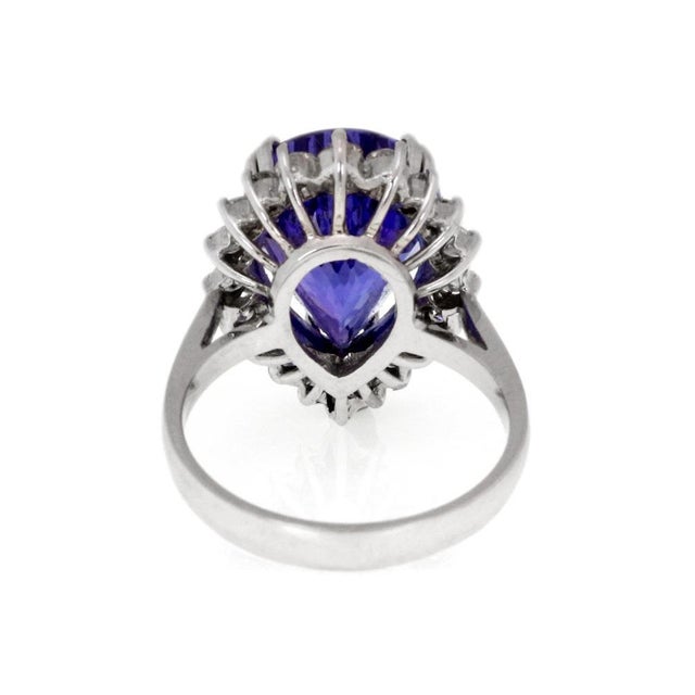 Tanzanite Diamond Ring 14k White Gold Pear Shape Stunning 8.72ct For Sale - Image 4 of 5