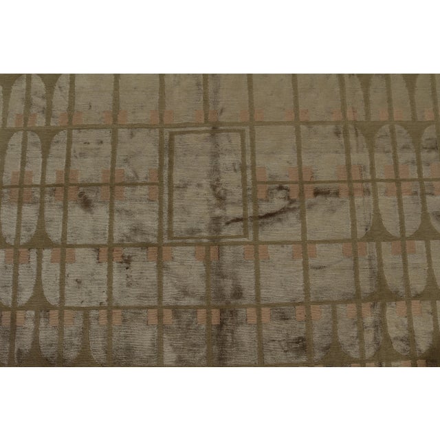 Rug & Kilim Austrian Art Deco Style Rug Modern Green-Gray Wool and Silk Pattern by Rug & Kilim For Sale - Image 4 of 6