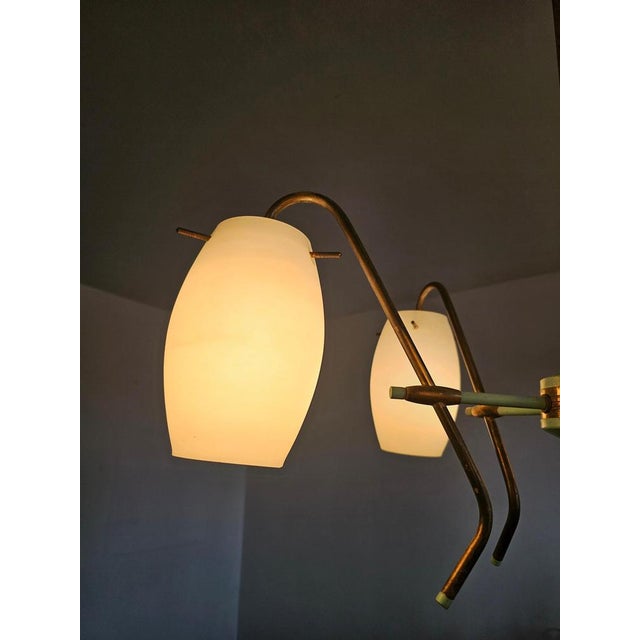Mid-Century Opaline Glass and Brass Chandelier from Stilux Milano, 1950s For Sale - Image 12 of 14