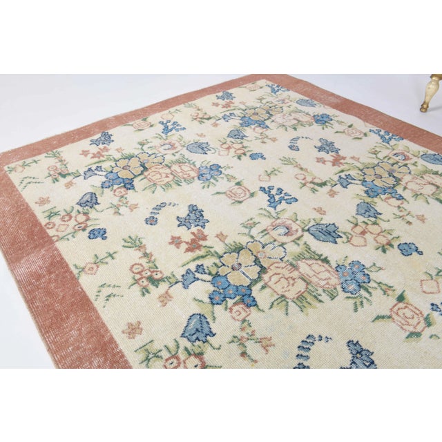 1970s Vintage Turkish Oushak Handmade Wool Cotton Beige Area Rug For Sale - Image 5 of 11