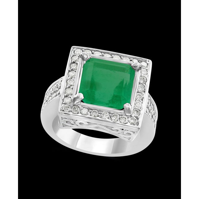 4 Carat Emerald Cut Colombian Emerald and Diamond Ring 14 Karat Gold Estate For Sale - Image 17 of 18