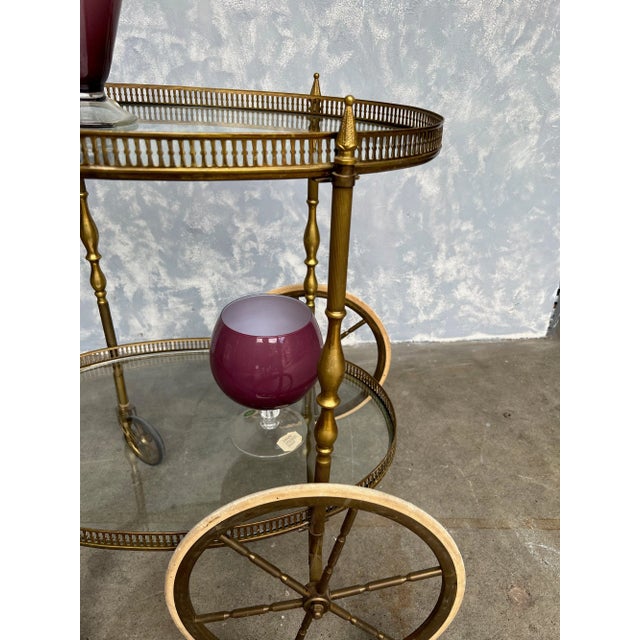 Brass French Neoclassical Style Brass and Glass Bar Cart For Sale - Image 8 of 13