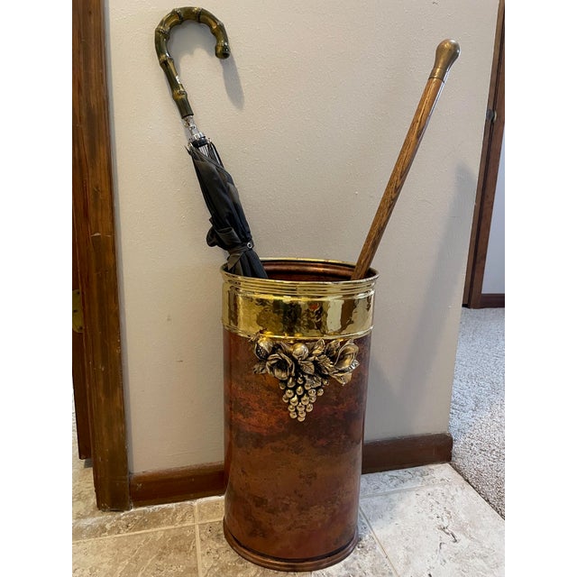 Mid 20th Century Italian Hammered Brass and Copper Umbrella and Stick Stand For Sale - Image 16 of 17