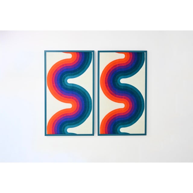 Verner Panton Style Paintings, Set of 2, 1970s, Fabric & Wood, in Very Good conditions. Designed 1970 to 1979