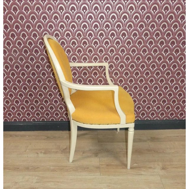 Upholstered Medallion Armchair in Yellow-Cream, 1960s For Sale - Image 4 of 10