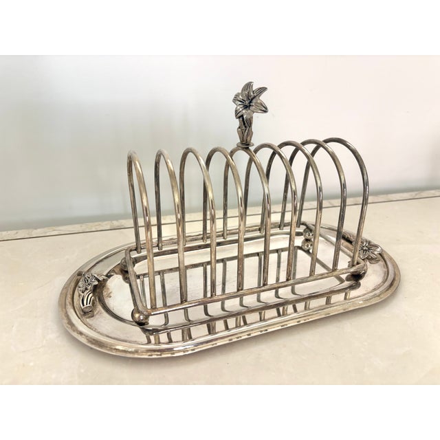 Silver Antique English Silver Plate Toast Rack With Tray For Sale - Image 8 of 9