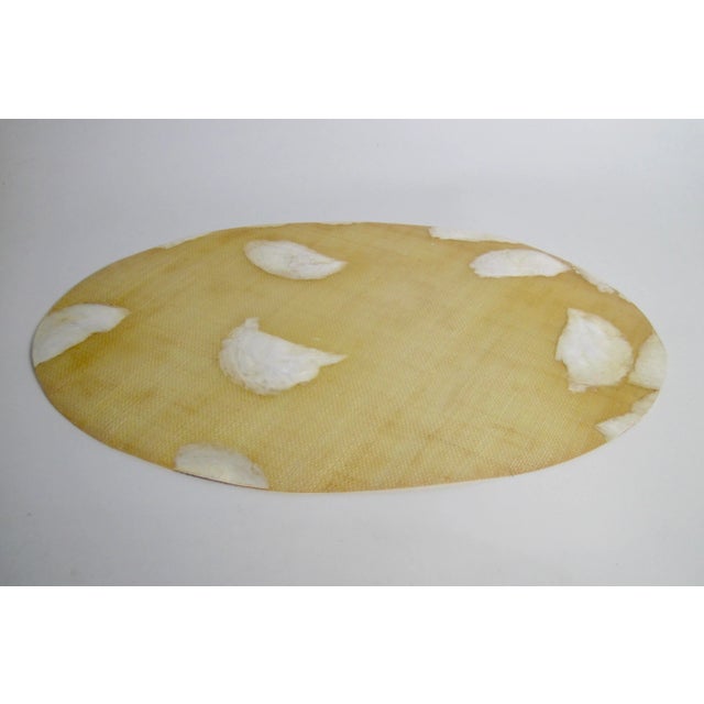 1970s 1970s Oval Capiz Shell and Burlap Resin Placemats- Set of 6 For Sale - Image 5 of 10