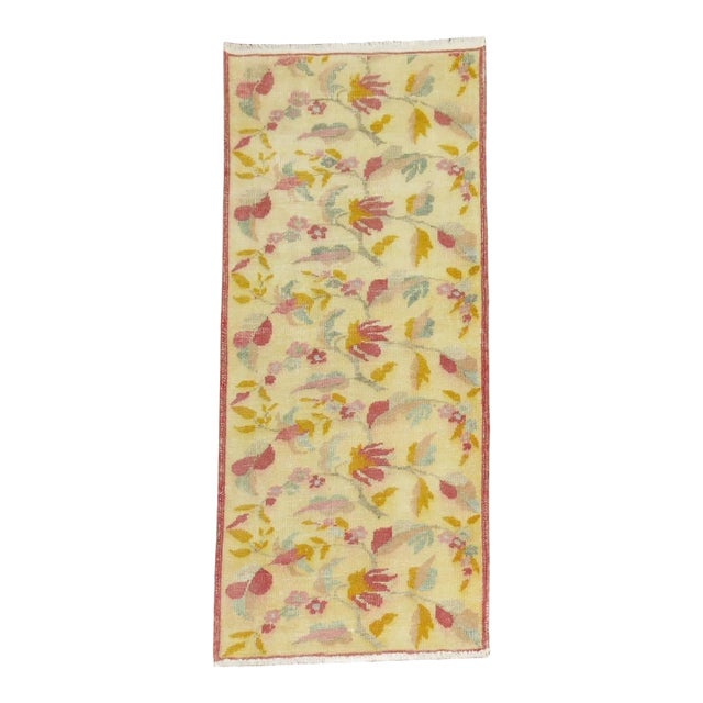 Vintage Zabihi Collection Turkish Anatolian Floral Small Runner For Sale