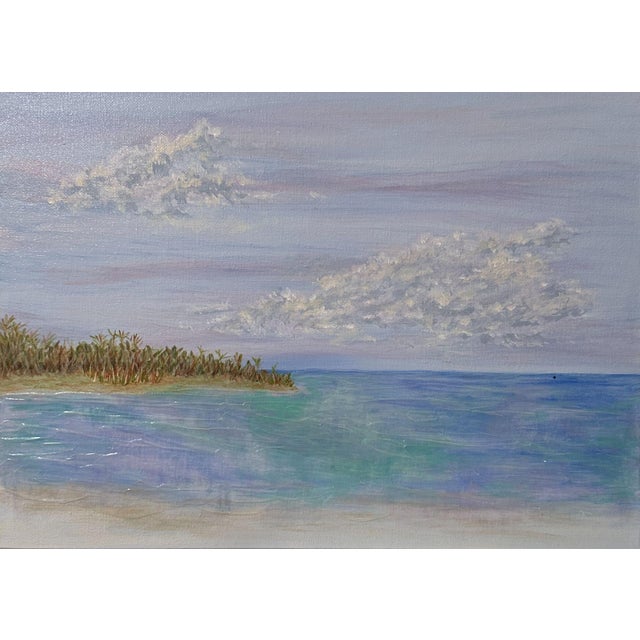 Ocean Seascape Painting "Toes in the Sand" Acrylic Mixed Media on Canvas 14"x11" For Sale - Image 4 of 7