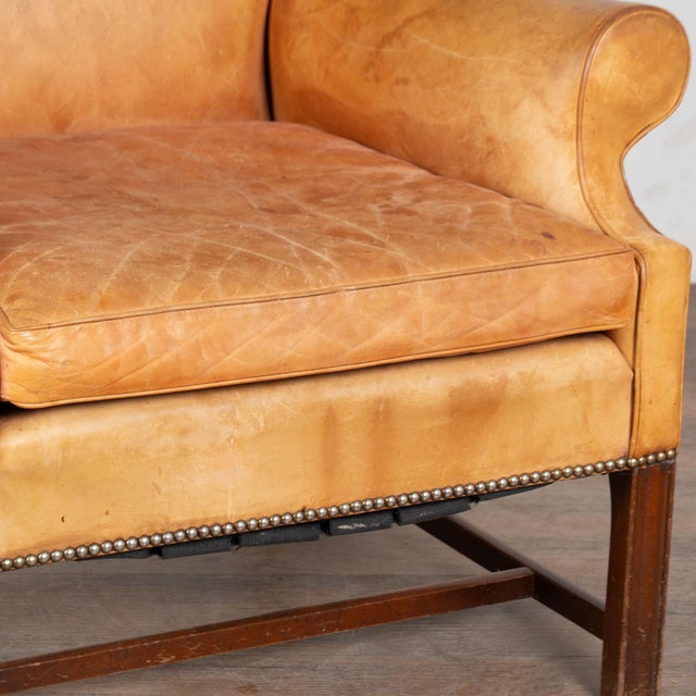 Brown 20th Century Tall Wing Back Vintage Leather Armchair From Denmark For Sale - Image 8 of 10
