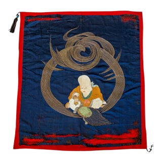 19th C. Japanese Fukusa Goldwork Embroidery Turtle Antique Silk Textile For Sale