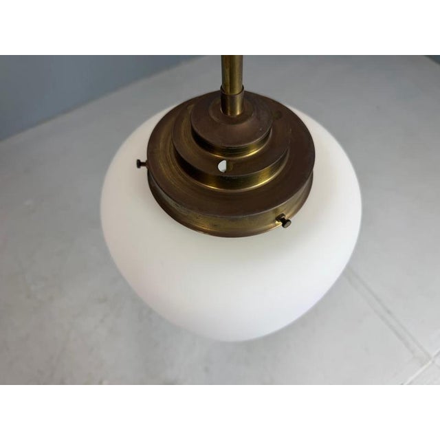 Cone-Shaped Pendant Light in Opal Glass and Nickel from Gispen, Netherlands, 1930s For Sale - Image 4 of 12