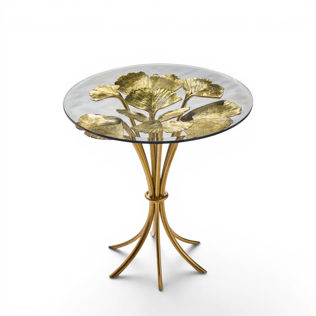 Metal Jay Strongwater Lola Ginkgo Brass Leaf Side Table For Sale - Image 7 of 8