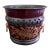 French Neoclassical Burgundy & Gold Tole Cachepot With Brass Lion Heads For Sale