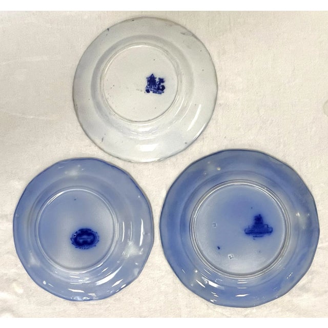 Blue Vintage Asian Design Porcelain Blue and White Plates- Set of 3 For Sale - Image 8 of 12