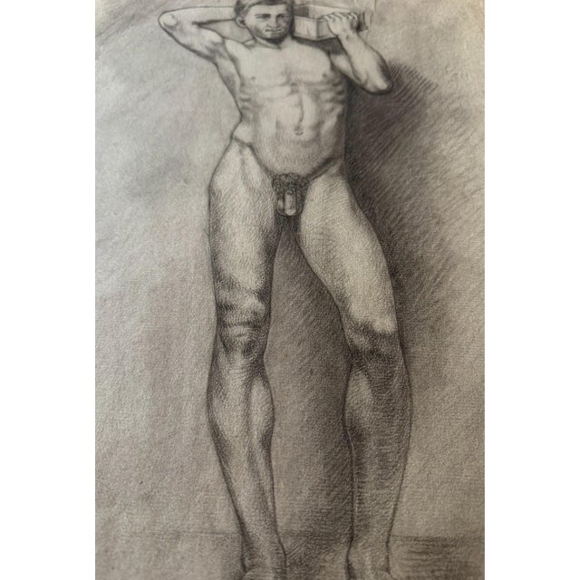 1940s Carl H. Berberich, Male Nude with Box on Shoulder, Pencil on Paper For Sale - Image 5 of 10