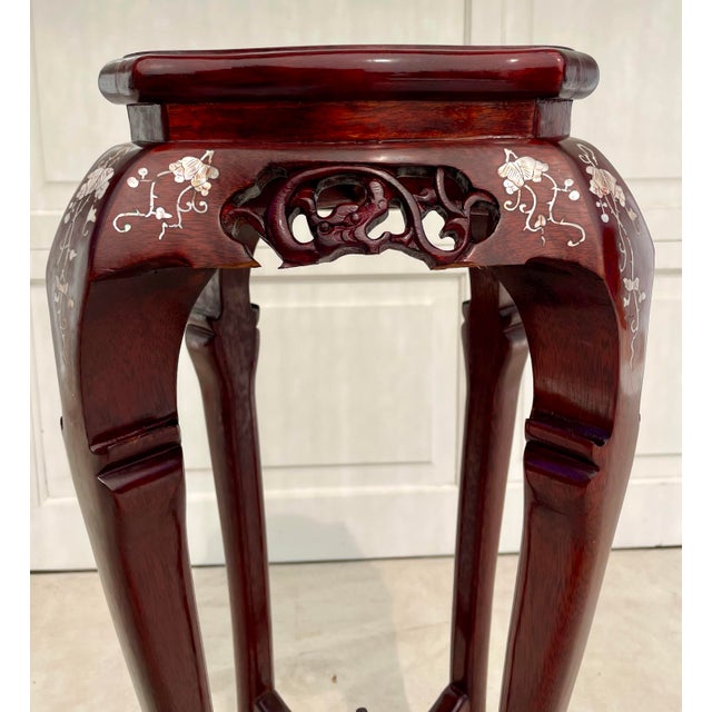 Vintage Chinese Rosewood & Mother-of-Pearl Inlaid Pedestal Stand For Sale - Image 10 of 12
