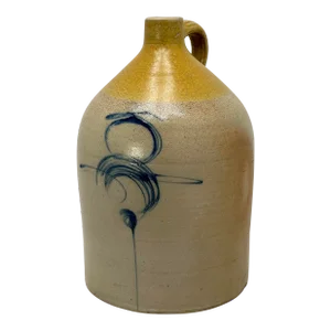 Unusual & Very Large 5 Gallon Size Antique American Blue "Stinger" Decorated Stoneware Jug - Late 19th Century