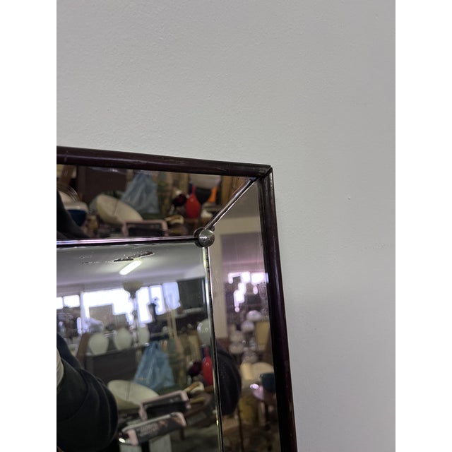 Glass Mirror with Brown Frame, 1950s For Sale - Image 4 of 6