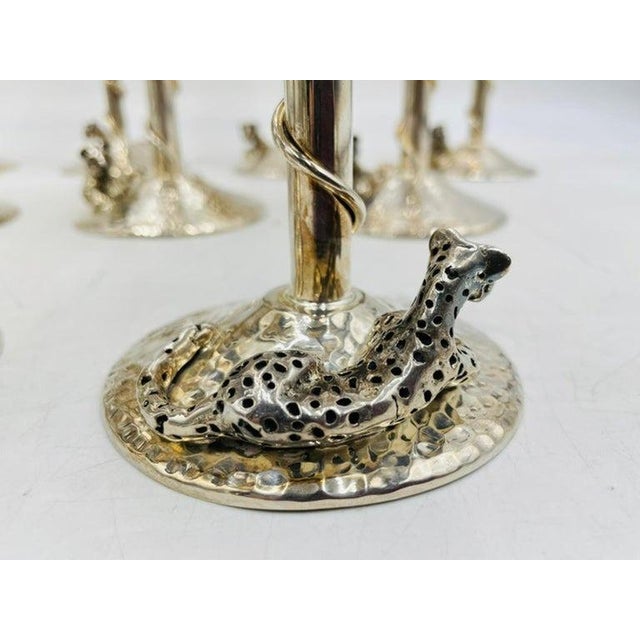 1980s Set of 8 Silver Plated & Crushed Emerald Wine/Water Goblets by Emilia Castillo For Sale - Image 14 of 18