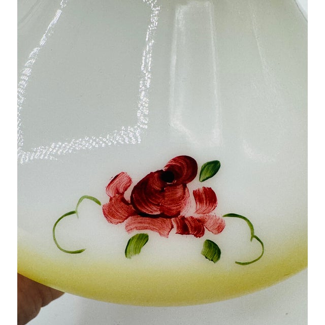 Mid 20th Century Vintage GWTW Creamy Yellow Milk Glass 18" Hand Painted Roses Lamp W/Bronze Base Signed E. Maram For Sale - Image 5 of 15