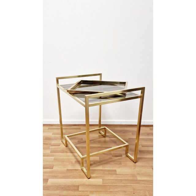 Black Brass Coffee Table with Smoked Glass by Guy Lefevre for Maison Janson, 1970s For Sale - Image 8 of 16