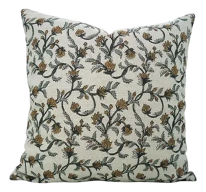 Fabdivine Handcrafted Block Print Cushion Cover 16x16 Inch Pure Linen- Pushp Varsha