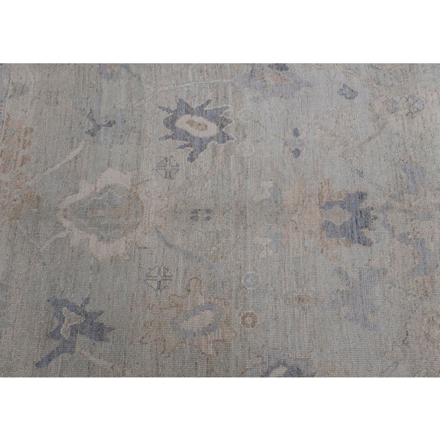 Textile Turkish Oushak Rug Blue & Taupe Handwoven Wool Rug 8'6" X 10'7" For Sale - Image 7 of 10