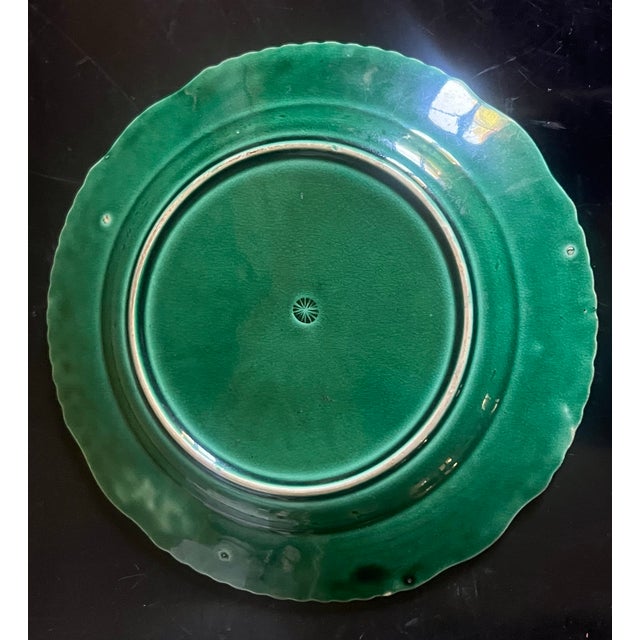 Antique English Green Majolica Bread Basket and Wall Plates- Set of 3 For Sale - Image 15 of 16