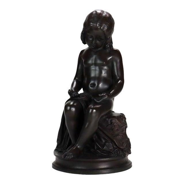 Antique Classical Bronze Sculpture of a Young Girl by L. V. E. Robert C1847 For Sale