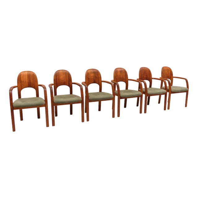 Danish Japandi Dining Armchairs in Teak from Möbelfabrik Holstebro, 1970s, Set of 6 For Sale