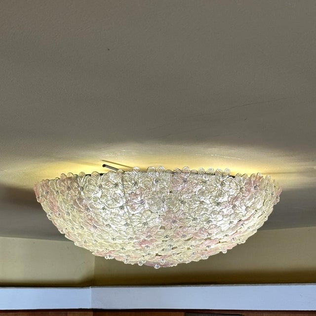 No. 4 Murano glass ceiling lights, circa 1960, diameter 60 cm, likely made by Seguso or Barovier & Toso in the 1960s....