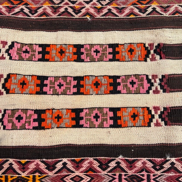 Boho Chic Vintage Embroidery Kilim Rug Runner For Sale - Image 3 of 6